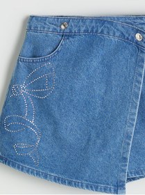 Resim LC Waikiki NEVAVM Farkıyla Taşlı Kız Çocuk Jean Şort Etek 