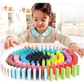 Resim Ahşap Domino Taşları 100 Parça Renkli Eğitici Domino Oyunu 