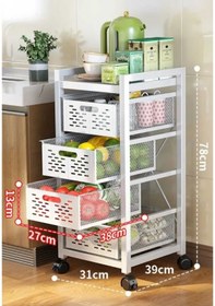 Resim 4 Katlı Lux Metal Beyaz Çekmeceli Patates Soğan Sebze Meyve Sepeti Sebzelik 1009-cn 