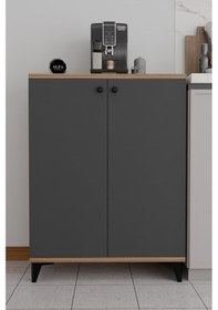 Resim Kapaklı Mutfak Dolabı, Ayarlanabilir Raflı Kahve Köşesi Dolabı, Çok Amaçlı Mutfak Dolabı Ayaklı 3 Raflı Atlantik Çam - Antrasit 