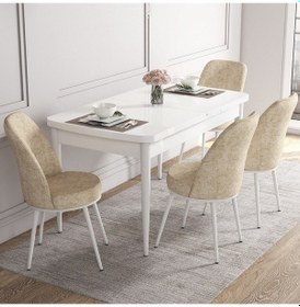 Resim Canisa Concept Kor Serisi, 70x114 Açılabilir Beyaz Yemek Masası Takımı,4 Krem Sandalye Masa Beyaz Sandalyeler Krem 