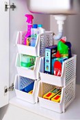 Resim Trouvaille 5 Adet Kat Kat Beyaz Çok Amaçlı Dolap Organizeri Üst Üste Eklenebilir Mutfak Banyo Düzenleyici Rafı 