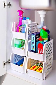 Resim Trouvaille 5 Adet Kat Kat Beyaz Çok Amaçlı Dolap Organizeri Üst Üste Eklenebilir Mutfak Banyo Düzenleyici Rafı 