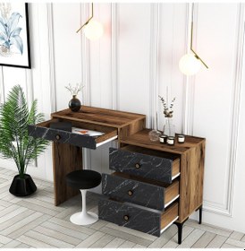 Resim Lizbon Makyaj Masası - Ceviz / Siyah Mermer 