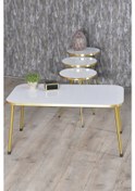 Resim Zigon Sehpa Ve Orta Sehpa Kr Gold Metal Ayak Gold Beyaz Set 