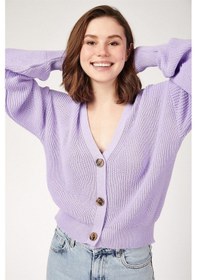 Resim Aqe Fashion Kadın Lila 3 Düğmeli Kolu Volanlı Hırka Lila 