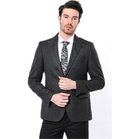 Resim Wessi Sivri Yaka Tek Düğme Füme Slim Fit Ceket Siyah 