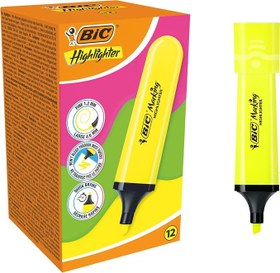 Resim BIC Marking Flat Higlighter Fosforlu Kalem 12'li Kutu, Sarı Fosforlu Kalem, Su Bazlı, Hızlı Kuruyan Mürekkep 