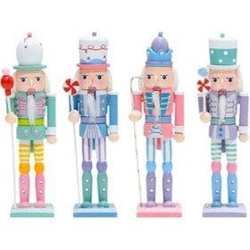 Resim Lijinxu 4 Adet Ahşap Fındıkkıran Figürlü Yılbaşı Ağacı Yükseklik 18cm 