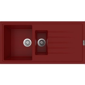 Resim Polex Cristalüx Granit Evye P-01 Bordo 1.5 Gözlü Tezgah Altı Ve Tezgah Üstü Mutfak Evyesi 99x49.5 CM 
