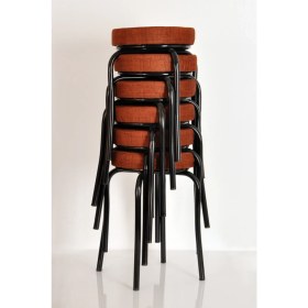 Resim Akk Ticaret 6 Adet Desenli Kiremit Renk Kumaş Siyah Profil Demir Tabure Mutfak Taburesi 