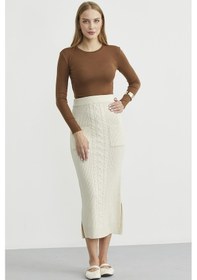 Resim Cep Detaylı Uzun Triko Etek - Taş Taş 
