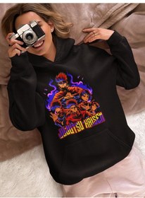 Resim Sevbano Jujutsu Kaisen Manga Baskılı Unisex Oversize Anime Karakter Hoodi Siyah 