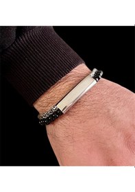 Resim Siyah Ve Altın Renk Çelik Ve Boncuklu 2li Erkek Bileklik 23cm 