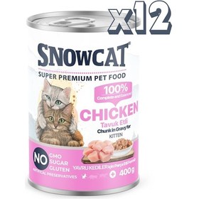 Resim Snow Cat Premium Parça Etli Tavuklu Yavru Kedi Konservesi 12 x 400 G 