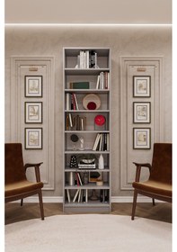 Resim Asra Trend %100 Mdflam Kül Gri Kitaplık K 03 