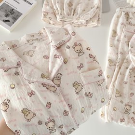 Resim 2025'in Popüler Yazlık Kadın Pijama Takımı, Kısa Kollu Şort ve Uzun Pantolonlu Plus Beden, Sevimli Karakter Desenli Ev Giyimi Seti 