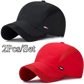 Resim 2 adet Erkek Hafif Nefes Alabilen Beyzbol Kapağı Seti - Ayarlanabilir Açık Hava Sporları Kapak, Siyah ve Kırmızı Mesh Arka Panel ile, Rahat Tarz | Moda Kapak 