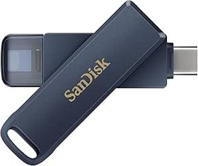 Resim SanDisk Phone Drive, Flash Sürücü 2'si 1 arada, iPhone Bellek 64 GB (iPhone, iPad, PC ve Mac için, Otomatik Yedekleme, Lightning ve USB Type-C Bağlantısı, Şifreleme) Metalik Sky 