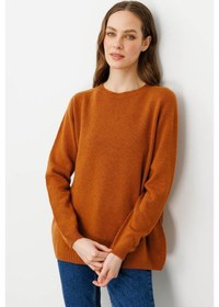 Resim Kadın Sıfır Yaka Klasik Yün Kazak Tarçın Tarçın 