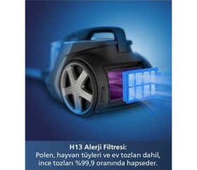 Resim Pihilips Sessiz ve Güçlü 5 Yıl Garanti Marathon Ultimate Toz Torbasız Elektrikli Süpürge HEPA13 XB9125 +Turbo Halı döver Başlıklı 