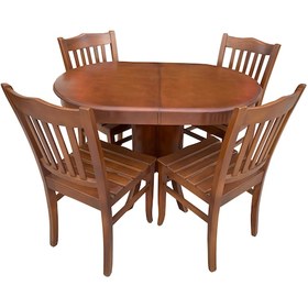 Resim Evimeaksesuar Oval Açılır Masa + 4 Izgaralı Sandalye Takım Tamamı Ahşap Ceviz 