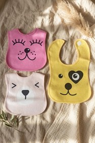 Resim BUUDE Lumi 3'lü Paket Hayvan Figürlü Yumuşak Dokulu Bebek Mama Önlüğü Seti - %100 Pamuklu Ve Sıvı Emici 0- 