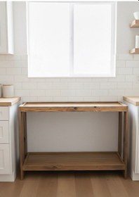 Resim 2 Katlı Doğal Ahşap Çok Amaclı Masif Kahve Standı Koyu Meşe Meşe 