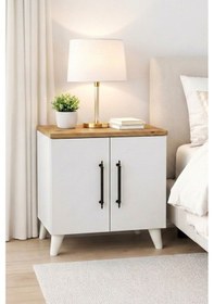 Resim Reyo Enda Home Lumen 2 Kapaklı Raflı Klasik Komodin Beyaz-atlantik Çam Beyaz - Atlantik Çam 