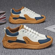 Resim Erkekler için Şık & Rahat Sneakerlar - Esnek Bağcıklı, Dayanıklı PU Üst & EVA Tabanlı, Dış Mekan Aktiviteleri & Günlük Kıyafetler için Mükemmel, İlkbahar/Yaz/Sonbahar, Beyaz/Lacivert/Turuncu 