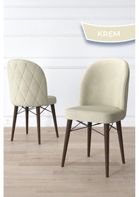 Resim Canisa Bika Serisi 6 Adet Krem Mutfak Sandalyesi Ceviz Gürgen Ayaklı 1. Sınıf Babyface Kumaş Sandalye Krem Ayaklar Ceviz 