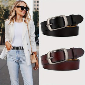 Resim Kadınlar İçin Hakiki İkinci Katmanlı Sığır Derisi Kemer - Kore Minimalist Tasarım, Alaşımlı Toka ile Kot Pantolon & Günlük Kıyafetler, Düğünler, Partiler için Çok Yönlü - Instagram'a Değer Aksesuar 