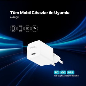 Resim Ttec Smartcharger Gan 20W PD Seyahat Hızlı Şarj Aleti + USB-C - Lightning 150 CM Kablo 