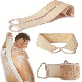 Resim 1 adet Çift Taraflı Peeling Sırt Ovma Havlusu - Uzun Şerit Tasarımı ile Kolay Asılabilir Halat Sapları, Derin Temizlik & Cilt Peelingi için Dokuma Kumaş, Kokusuz Banyo Aksesuarı, Sırt Ovma Havlusu | Esnek Banyo Şeridi | Kolay Asılabilir Döngü 
