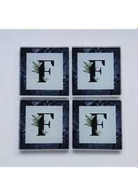 Resim Decorita Cam Bardak Altlığı F Harfli Tasarım 4'lü Takım 10 x 10 CM Beyaz - Siyah 