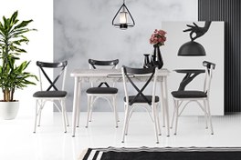 Resim Silva 70x120 CM Açılır Beyaz Mermer Masa - 4 Adet Çapraz Sandalye Takımı Sweet Home