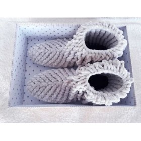 Resim New and Single El Örgüsü El Emeği Göz Nuru Gri Keçe Tabanlı Ev Pandufu 