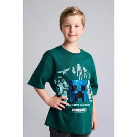 Resim DeFacto Minecraft Lisanslı Oversize 3D Baskılı Bisiklet Yaka Kısa Kollu Yeşil Tişört Erkek Çocuk H8262A826HS 