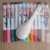 Resim 8/12 renkli çizim kalemleri + 1 yüzen kaşık, yaratıcı öğrenci beyaz tahta markerları, eğlenceli boyama kalemleri, 8/12 renk silinebilir yüzen kalem, su altı sanatı için su üzerinde yüzen boya kalemler, sihirli çizim araçları 
