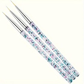 Resim 3 Adet Tırnak Sanatı Akrilik Fransız Boyama Fırçaları - Çizgili & Çiçek Desenli, Yüksek Kaliteli Akrilik Saplı, DIY Manikür için Hassas Uç, Profesyonel Salon ve Ev Kullanımı, Dayanıklı Tırnak Sanat Araçları, Şık Sap Tasarımı, Kaliteli İşçilik 