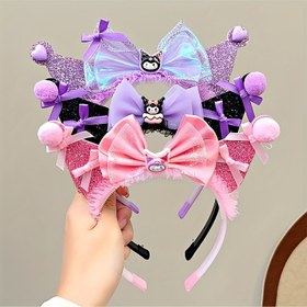 Resim Sanrio for kuromi Headband Cute Anime Cartoon Hair Tie Headband Fashion Charm Bow Shiny Hairpin Holiday Gifts Hair Accessories hair band - Casual Style, Mixed Color, All-season, Daily & Casual, Teen, Resin Main Material, Non-textile Weaving Method, Sanrio Brand, None Additional Materials, Easter & Ramadan Holidays 