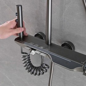 Resim Akıllı Termostatik Duş Seti - Dijital Göstergeli, Yağmur Başlıklı, Gri 