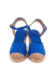 Resim Star Tombis Gerçek Elişi Topuğu Açık Burnu Hasırlı Bilekten Bantlı Dolgu Topuk Keten Hasır Espadril Handmade Saks Saks Mavi 