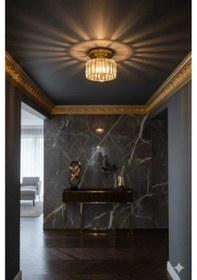 Resim Bohem Aydınlatma Modern Kristal Tavan Plafonyer Avize Koridor Antre Uyumlu Şeffaf Kristal Cam Gold Avizeler Gold 1 