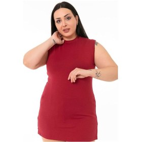 Resim Disentis Büyük Beden Yarım Balıkçı Yanı Yırtmaçlı Uzun Viskon Bordo Body 