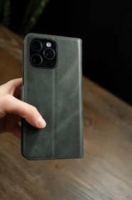 Resim Samsung Galaxy S9 Plus Hakiki Deri Cüzdanlı Kapaklı Kaliteli Lüks Kılıf Haki 