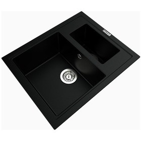 Resim Polex Cristalüx Granit Evye P-04 Siyah 1.5 Gözlü Tezgah Altı Ve Tezgah Üstü Kare Mutfak Evyesi 59.5x49 CM 