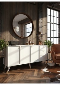 Resim Resital Konsol - Gk2001-1 - Gold Modern 180 Cm Çekmeceli Ve Kapaklı Salon Konsolu - Çok Amaçlı Büfe Beyaz 