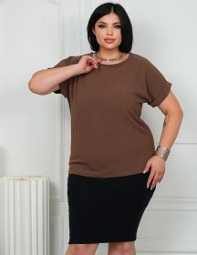 Resim Matkerimova Collection Yazlık Bluz, Büyük Bedenl 419642860 Çikolata 