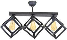 Resim Lambadar Rustik Retro Model Geometrik Plafonyer Metal Küp Avize Siyah Tek Ebat Unisex 3529-3Blkkup 